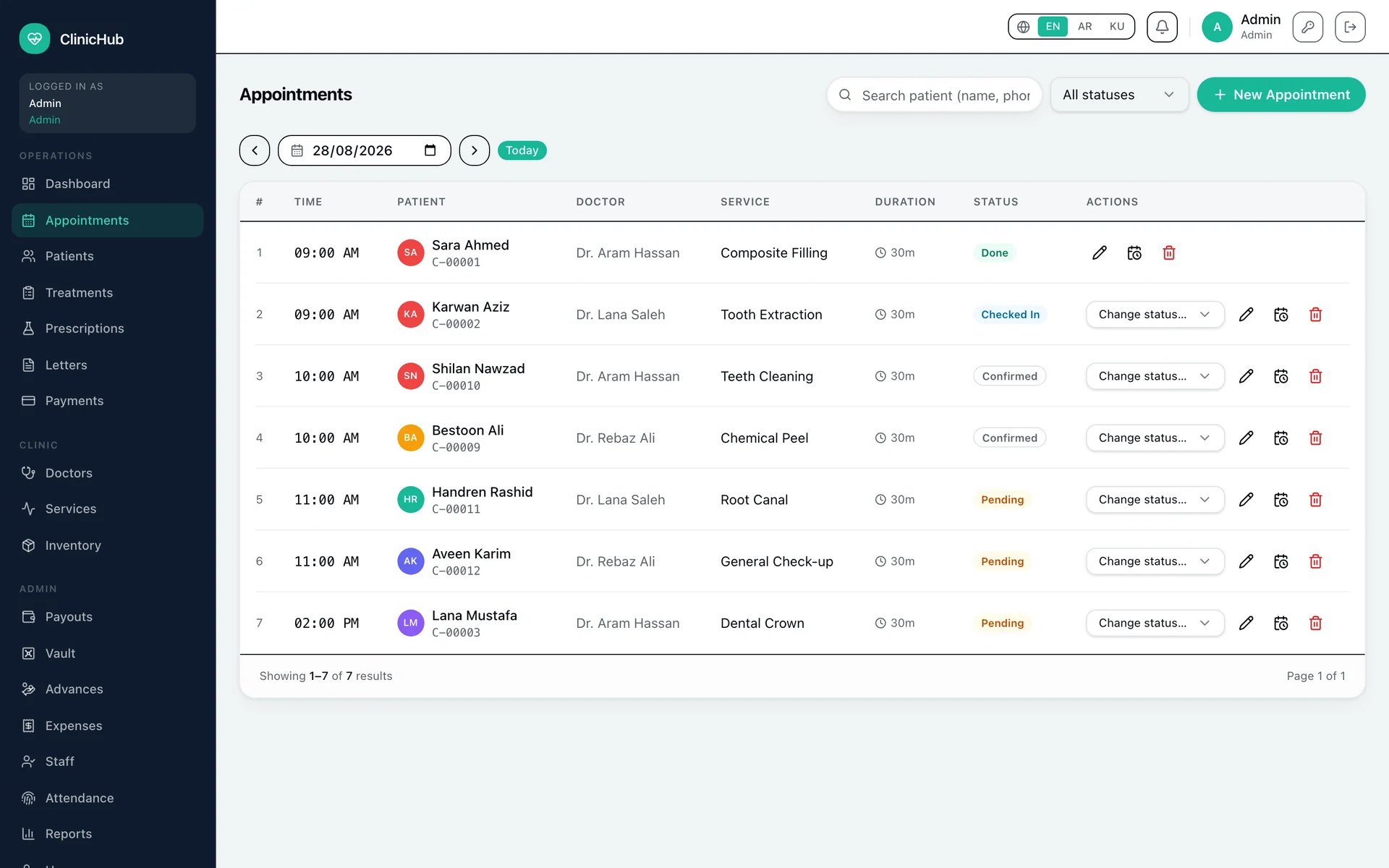 ClinicHub appointments — live system