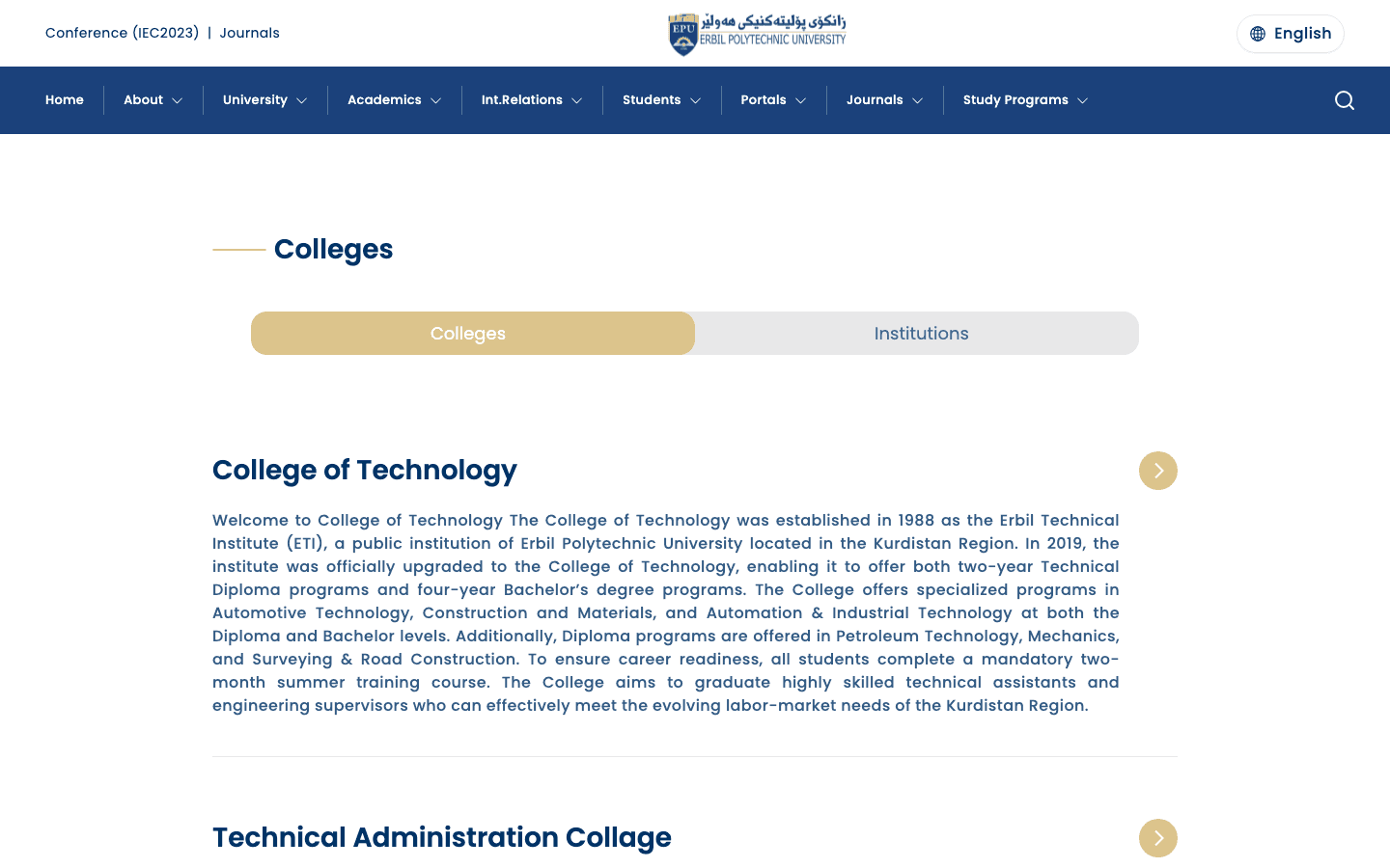 Colleges & institutes — Erbil Polytechnic University